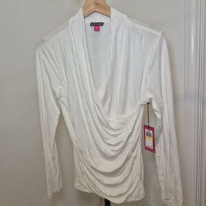 White Draped Long Sleeve Top